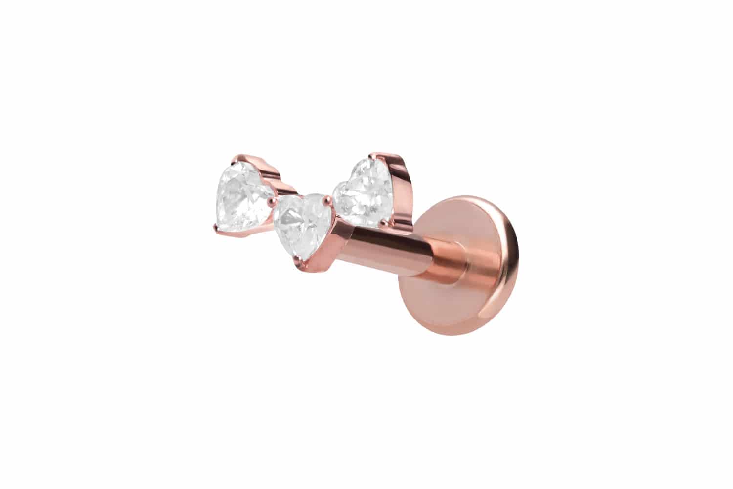 Titan Labret Piercing mit Push Fit 3 KRISTALLHERZEN
